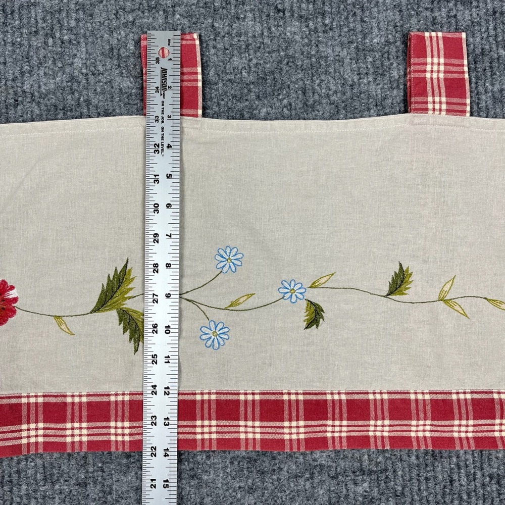 Vtg 80s Cottage Cafe Style Kitchen Curtains Embroidered Floral Plaid Farmhouse - Picture 11 of 12